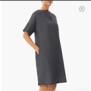 Ming Wang Split Neck Cotton Shift Dress